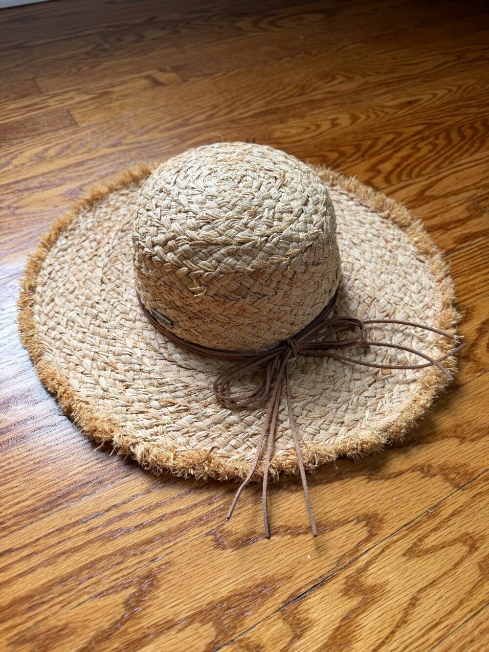 Gigi Pip Addie Natural Straw Sun Hat Frayed Brim Youth Size 53